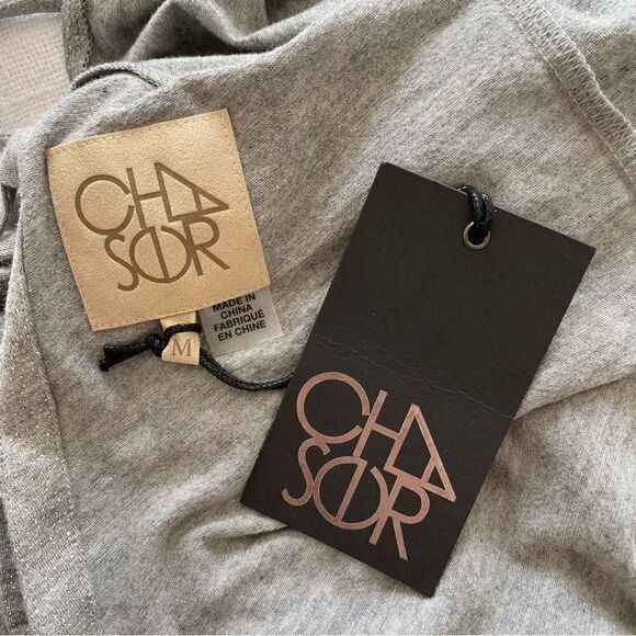 Chaser Cold Shoulder Gray Silver Glitter Bell Flounce Sleeves M NWT - Picture 13 of 15